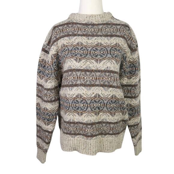 Vintage 90s Saugatuck Dry Goods tan snowflake knit sweater Mens XL - Picture 1 of 5